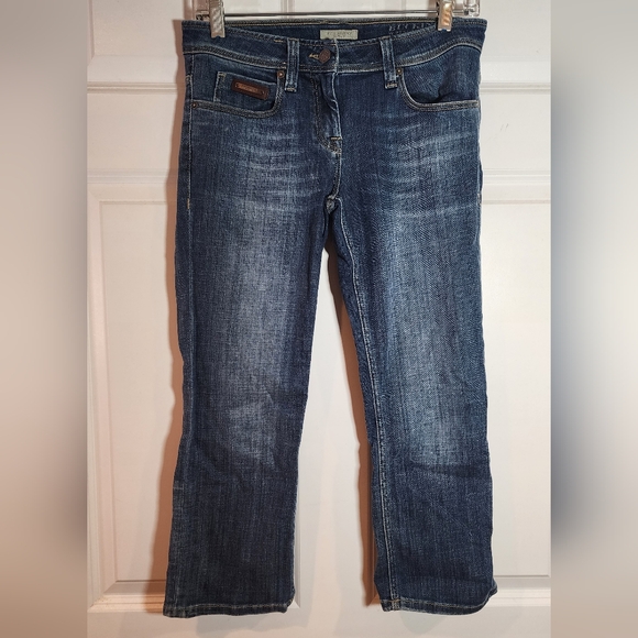 Burberry Brit Stretchy Blue Denim Capri Jeans Pockets Logo